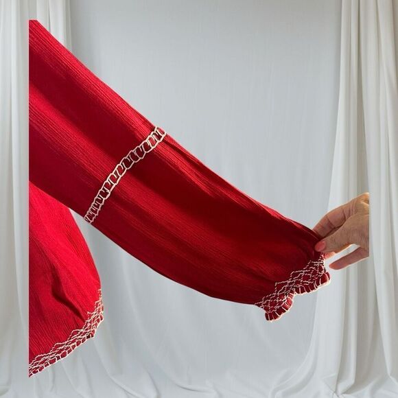 Brand New Magazine Boutique Women's Size Large Red Boho Blouse Embroidered - Picture 4 of 10